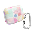Pastel geometric print hard shell AirPods/Pro protective case with glossy finish and carabiner clip