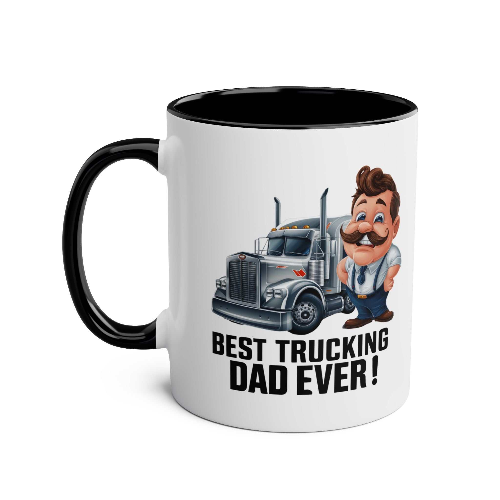 Best Trucking Dad Ever mug with colorful truck design, perfect Father's Day gift.
