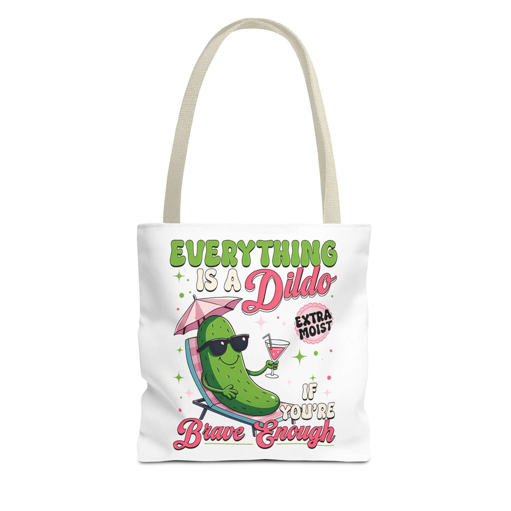 Cheeky Quote Pickle Tote Bag with fun design, durable spun polyester, multiple sizes and handle colors