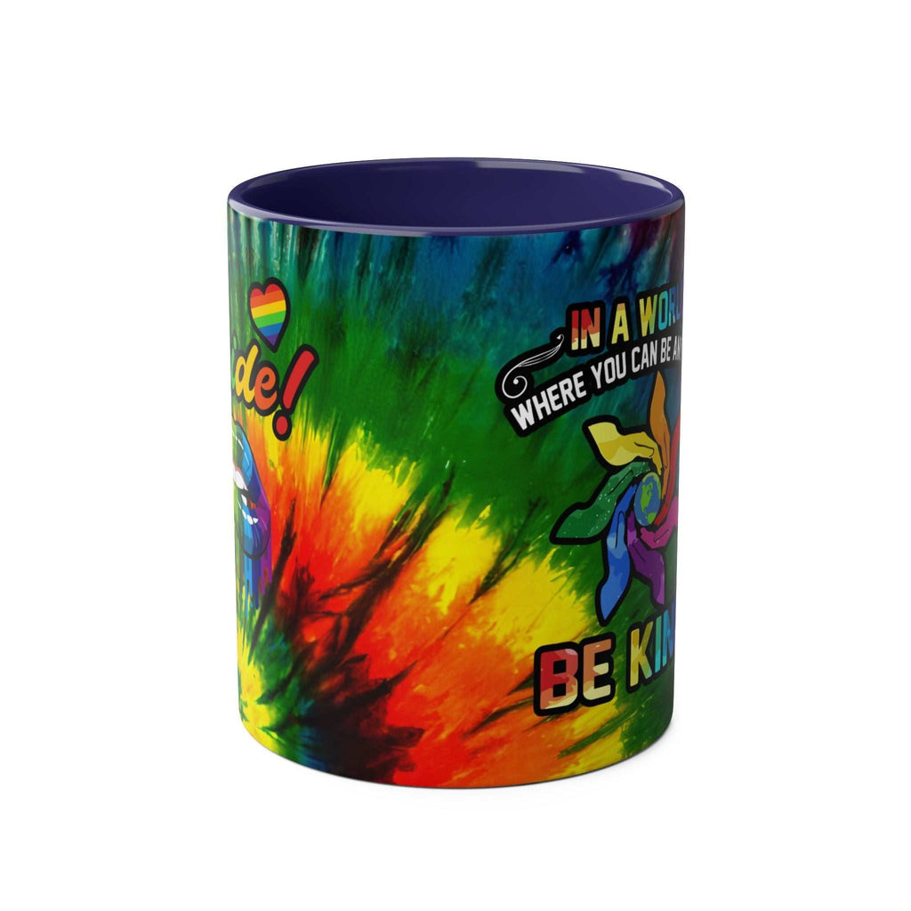 Vibrant ceramic LGBTQ+ Pride mug with rainbow design and inspiring message.
