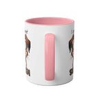 Sarcasm Coffee Mug with quirky dog design and pink handle.