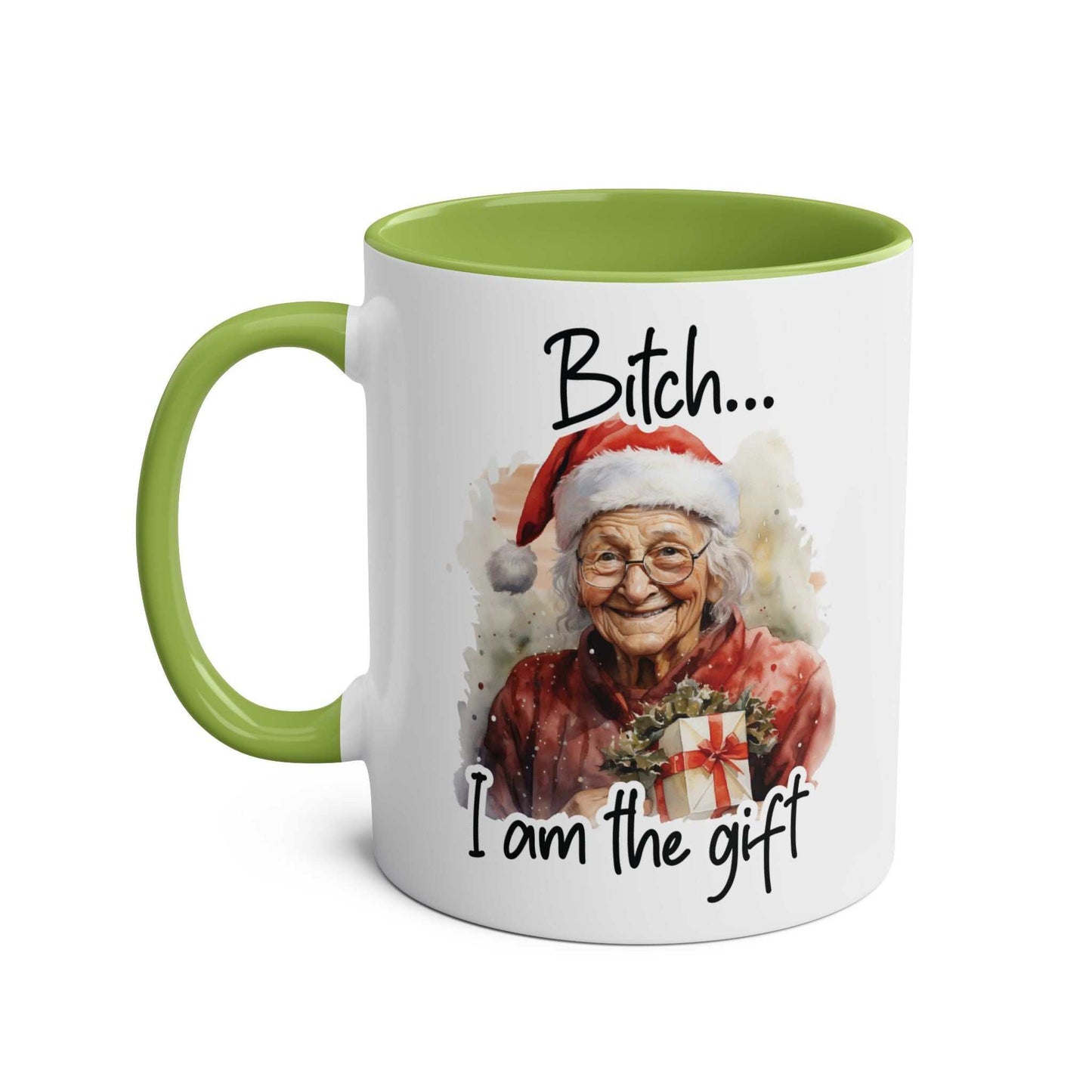 Sweary Granny Christmas Mug with funny festive design, available in 7 colors.