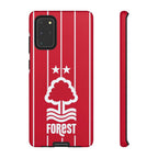 Nottingham Forest Samsung phone case with red colors, official-inspired crest, dual-layer protection, wireless charging compatible, and magnetic feature