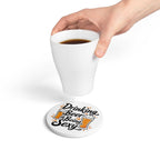 Drinking Beer Being Sexy ceramic coaster with beer illustrations and cork backing