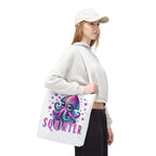 Cheeky Squirter Squid Tote Bag in three sizes with multiple handle colors, durable spun polyester and fun design