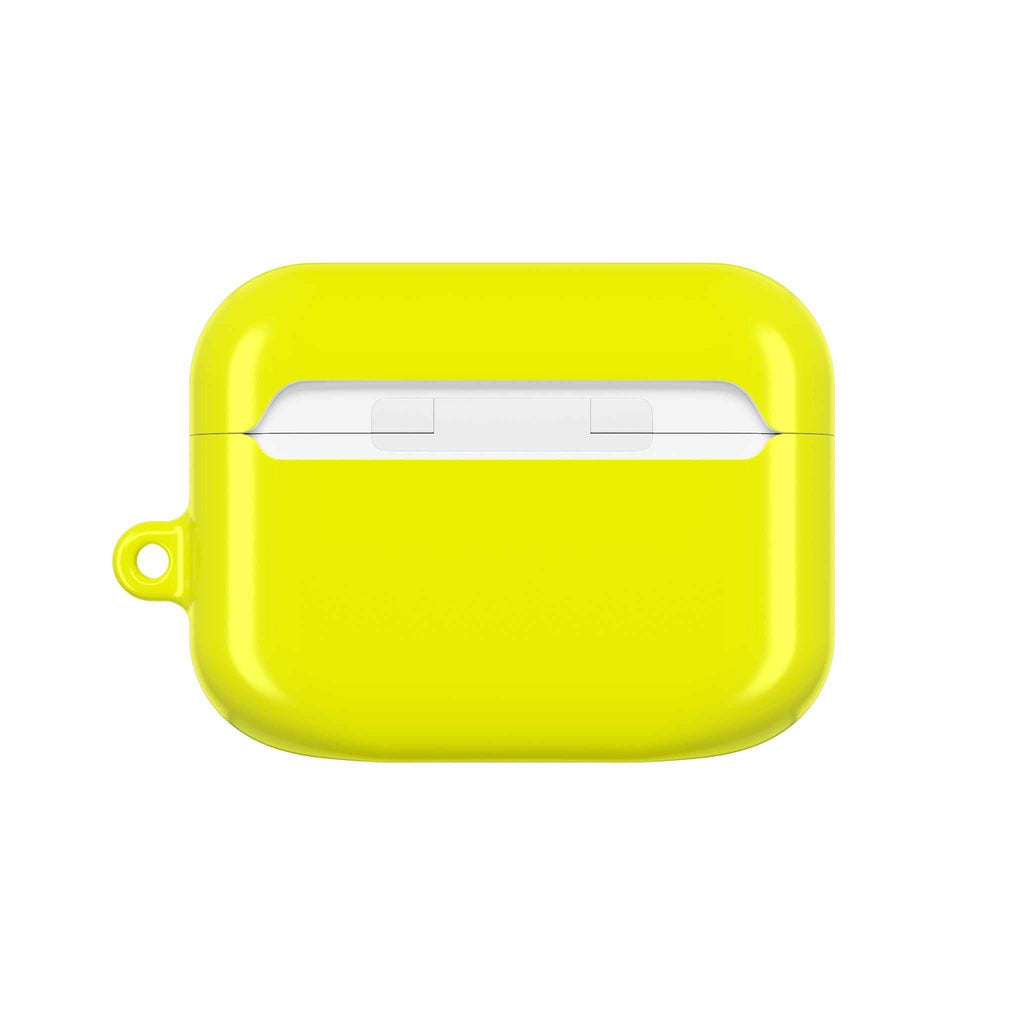 Yellow AirPods Pro protective hard shell case with glossy finish and wireless charging compatibility