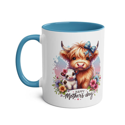 Cute Highland Cow Mother's Day mug with colorful interior and adorable cow design.