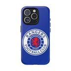Rangers FC MagSafe iPhone case in royal blue with club crest, dual-layer protection, MagSafe compatible, durable and slim design