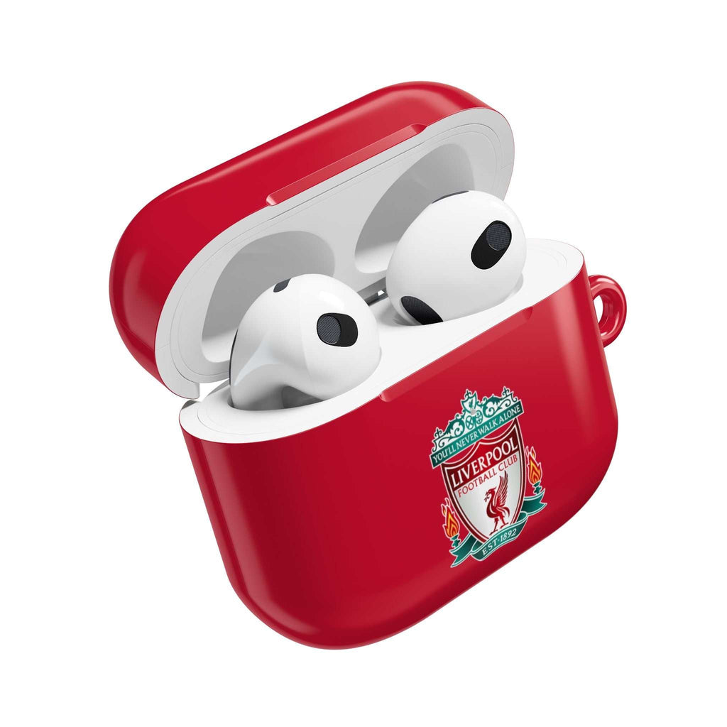 Liverpool FC AirPods protective case in red with club crest, shock-resistant and wireless charging compatible