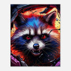 Rocket Raccoon wall canvas with dynamic artwork, vibrant colors, and mischievous charm.