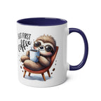 Cute sloth coffee mug with whimsical design and matching coaster.