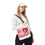 Mouths Dont Get Pregnant tote bag with cheeky design, durable spun polyester, multiple sizes and handle colors, reusable and lightweight.