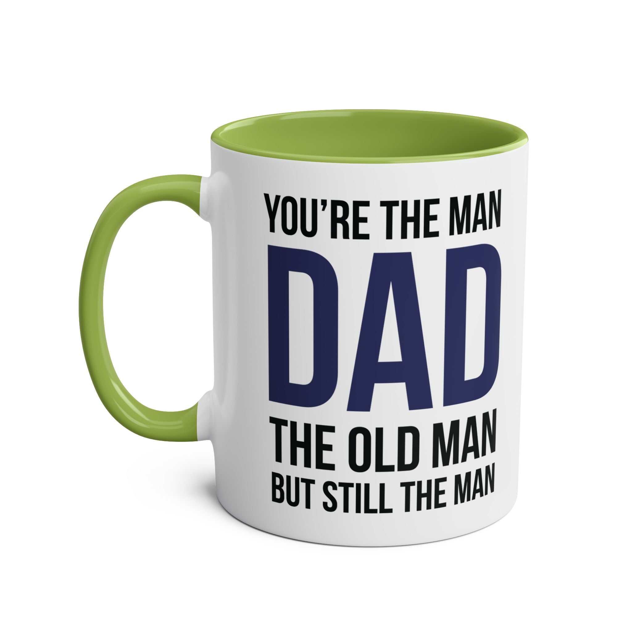 Fathers Day Gift Mug with humorous message and green interior, perfect for a memorable and practical gift.