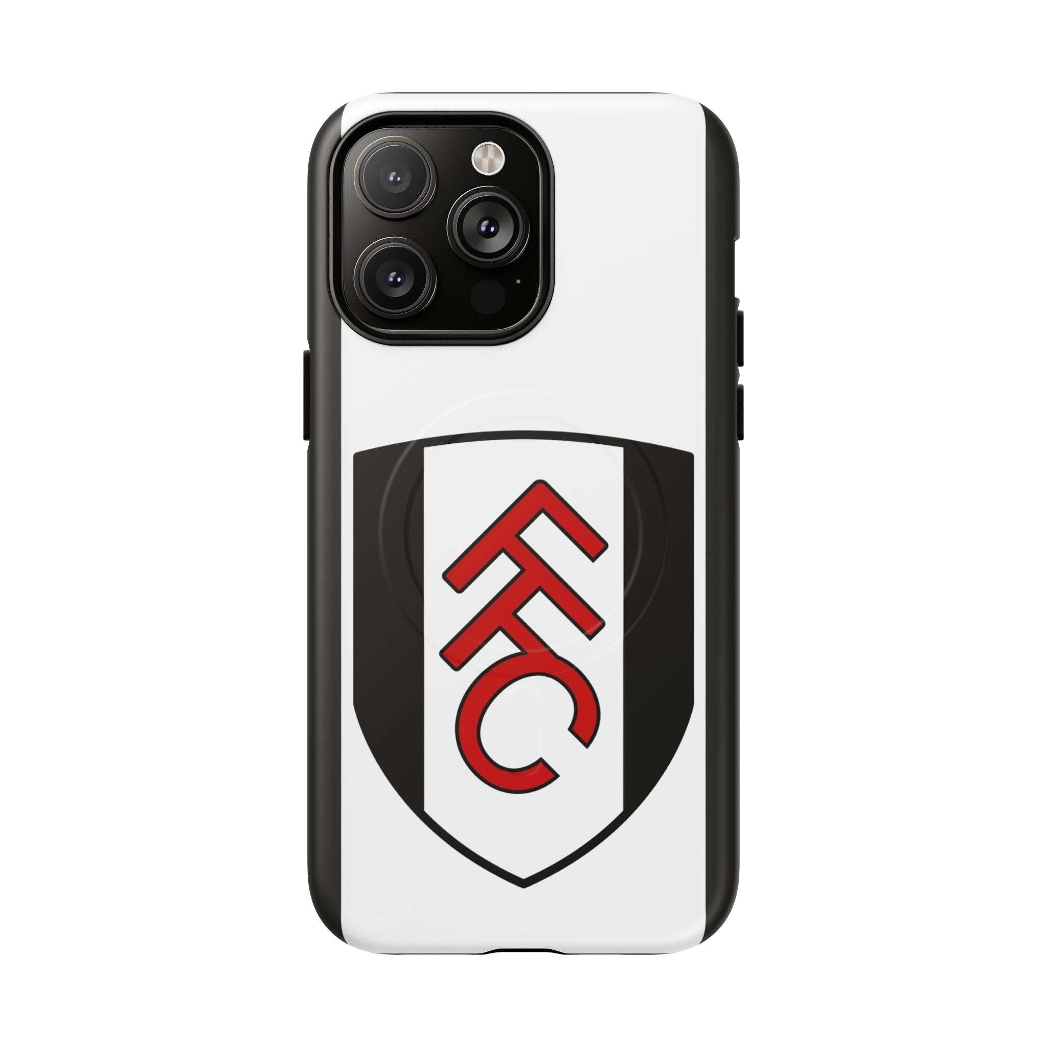Fulham FC MagSafe iPhone case with club crest, dual-layer protection, and wireless charging compatible