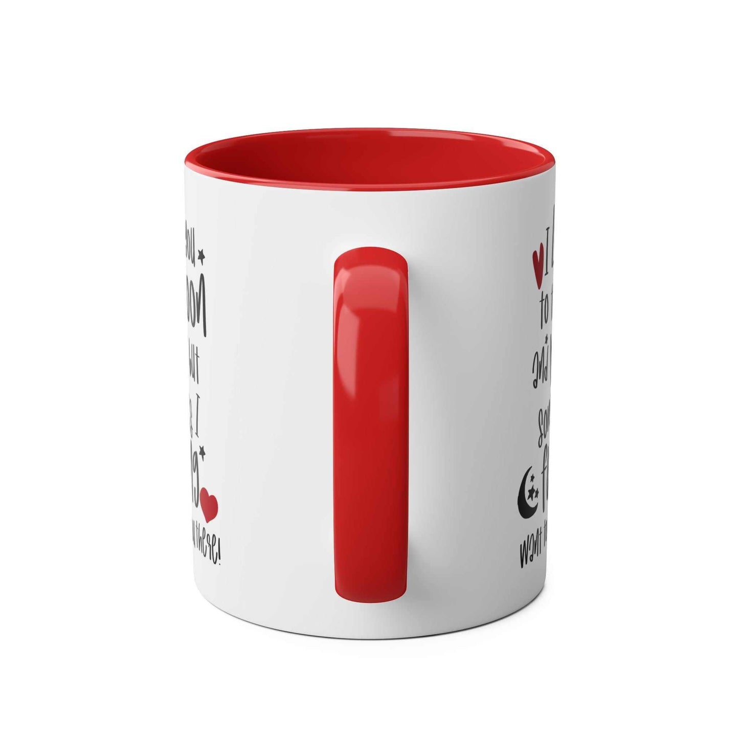 Cheeky Fun Valentines Mug with red handle and rim, featuring a humorous print, dishwasher and microwave safe.