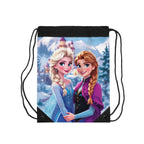 Frozen-inspired drawstring bag with winter princess design and snowflake details
