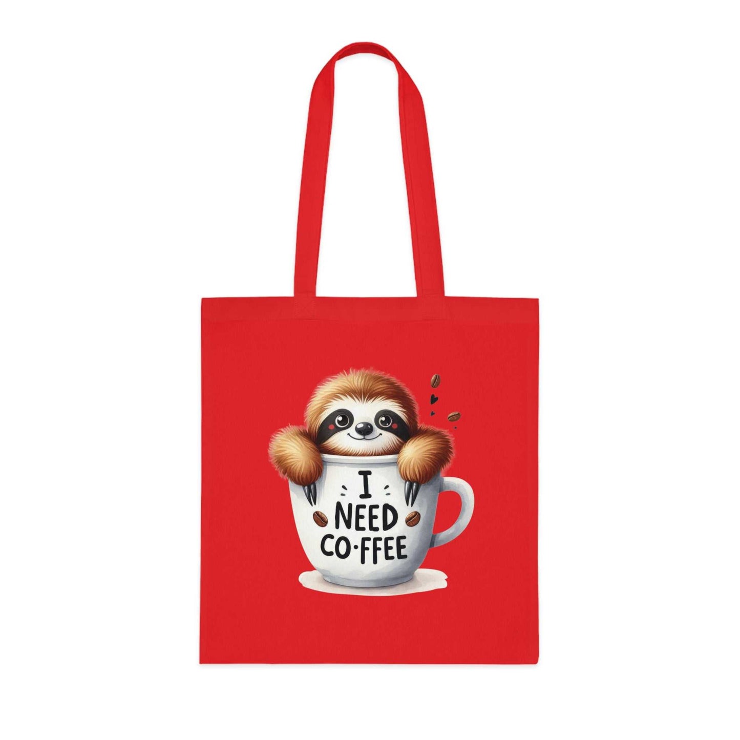 Cotton tote bag with cute sloth design, perfect for whimsical style and everyday use.