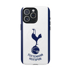 Tottenham FC MagSafe iPhone case with navy and white colors, featuring Spurs crest, dual-layer protection, and MagSafe compatibility