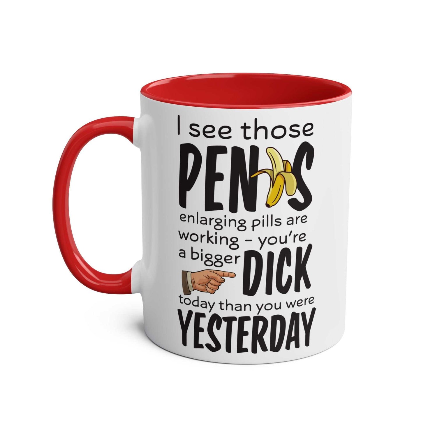 Cheeky Rude Ceramic Two Tone Mug with playful design, available in 7 colors, glossy finish, microwave and dishwasher safe, 11oz capacity.