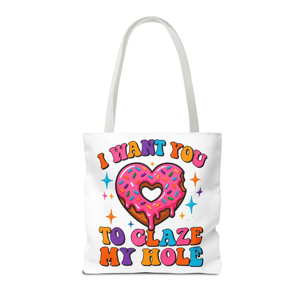 Glaze My Hole Donut Tote Bag with cheeky donut design and cotton straps