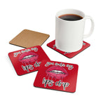 You Make My Lips Drip coaster set with playful red design and cheeky slogan, featuring high-gloss MDF top and cork back.