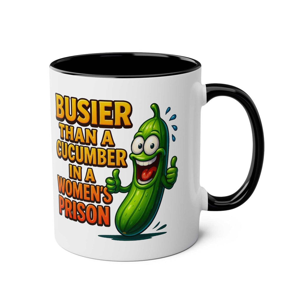 Busier Than a Cucumber Coffee Mug with cheeky text, colorful ceramic, perfect for gifts and office use