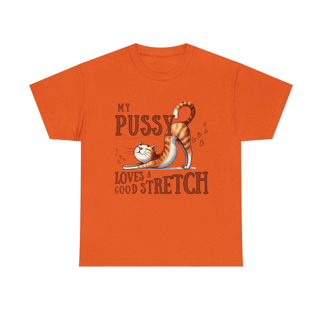 Black My Pussy Loves a Stretch T-Shirt with bold humorous text for playful, cheeky style