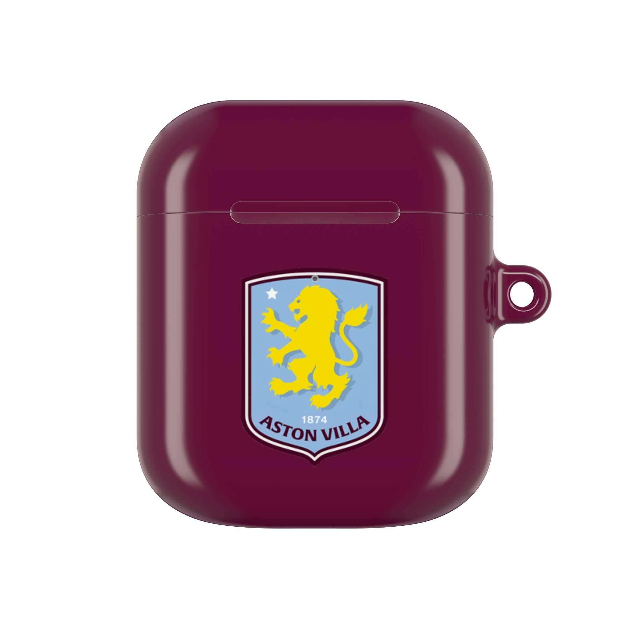 Aston Villa FC AirPods protective case in claret with club crest, durable and wireless charging compatible