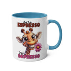 More Expresso Coffee Mug with quirky giraffe design, 11oz ceramic, glossy finish.
