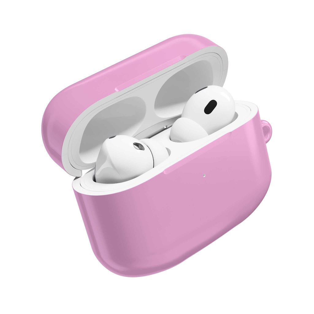Dusky pink glossy hard shell protective case for AirPods and AirPods Pro, durable and lightweight with wireless charging compatibility
