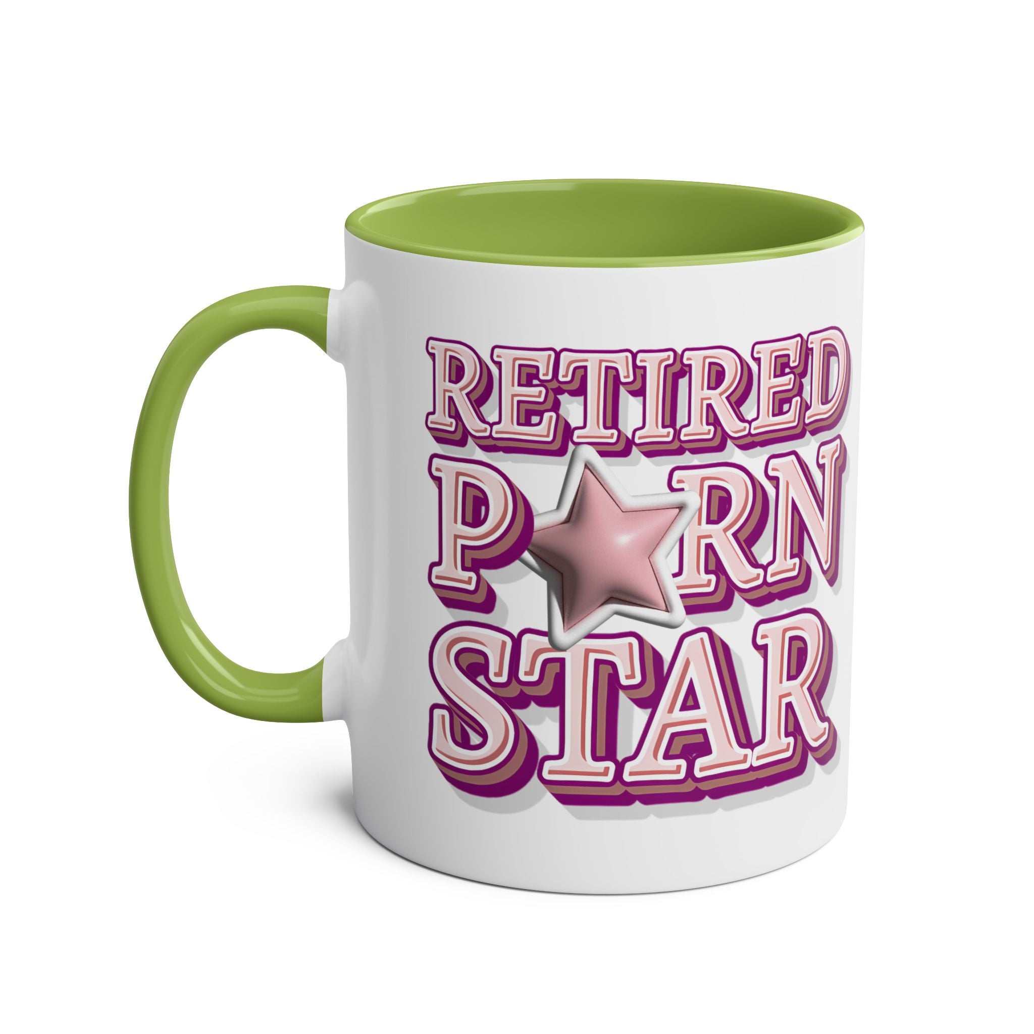 Retired Porn Star Mug with bold, cheeky design in vibrant colors, perfect funny gift mug for coffee lovers
