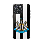 Newcastle United Magsafe iPhone case with black and white stripes and club crest, durable dual-layer protection, MagSafe compatible