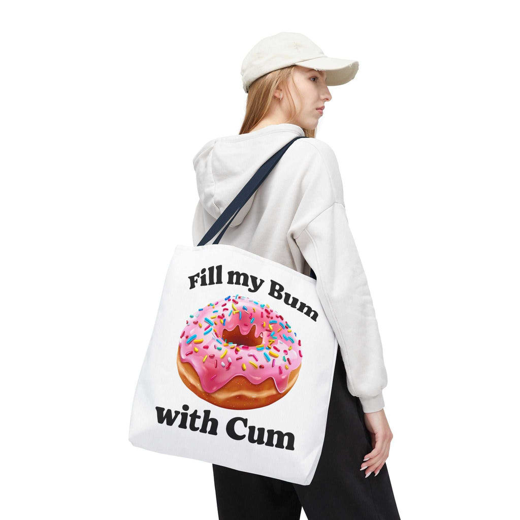 Provocative Donut Tote Bag with cheeky design and colorful handles in three sizes