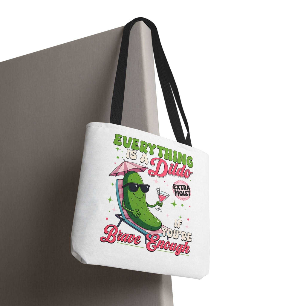 Cheeky Quote Pickle Tote Bag with fun design and colorful handles, durable and reusable for everyday use