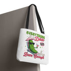 Cheeky Quote Pickle Tote Bag with fun design and colorful handles, durable and reusable for everyday use