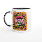 Feeling Kinda IDGAF Fun Mug with colorful design, 11oz ceramic, black handle, vibrant flower print.