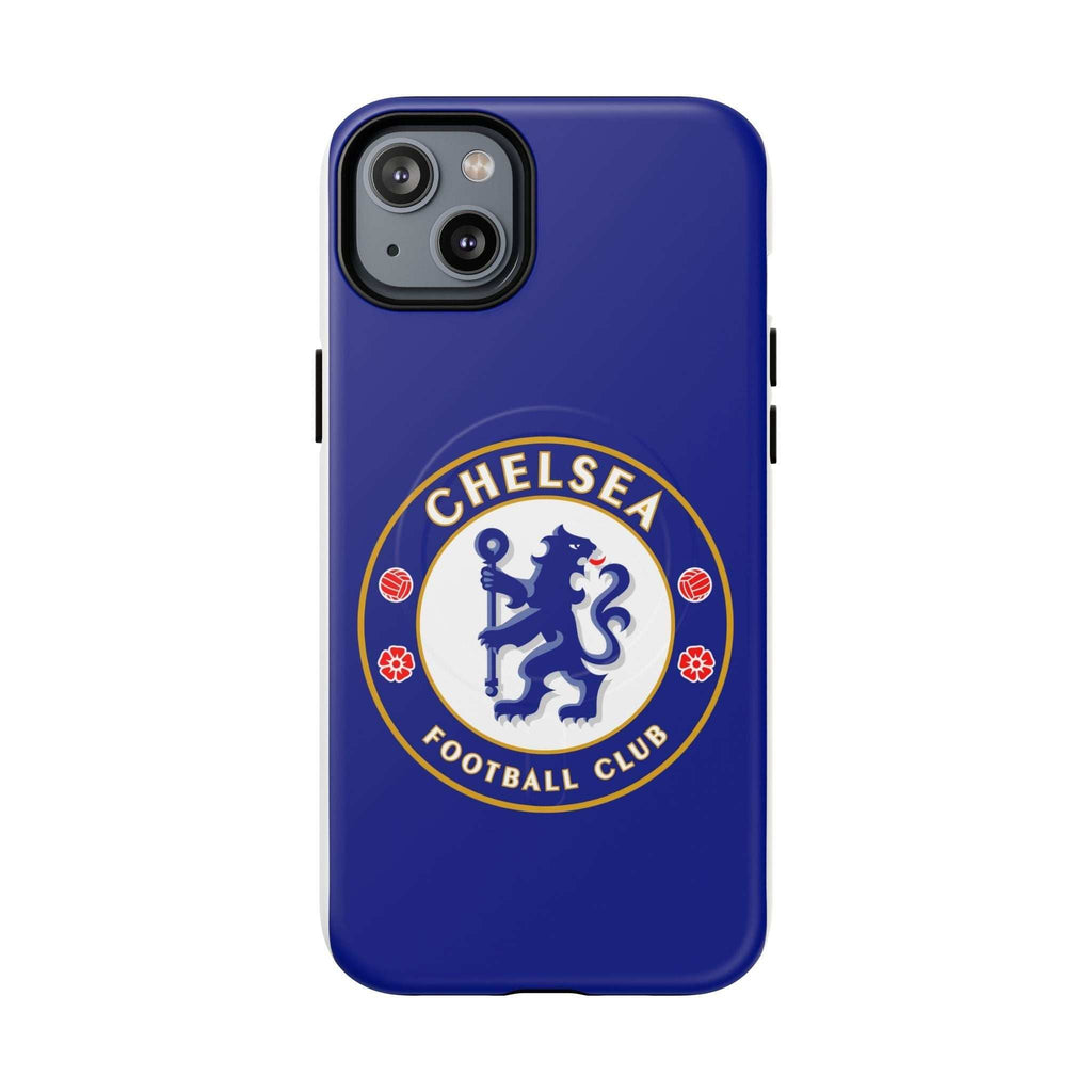 Chelsea FC MagSafe iPhone case in royal blue with official-inspired crest and dual layer protection