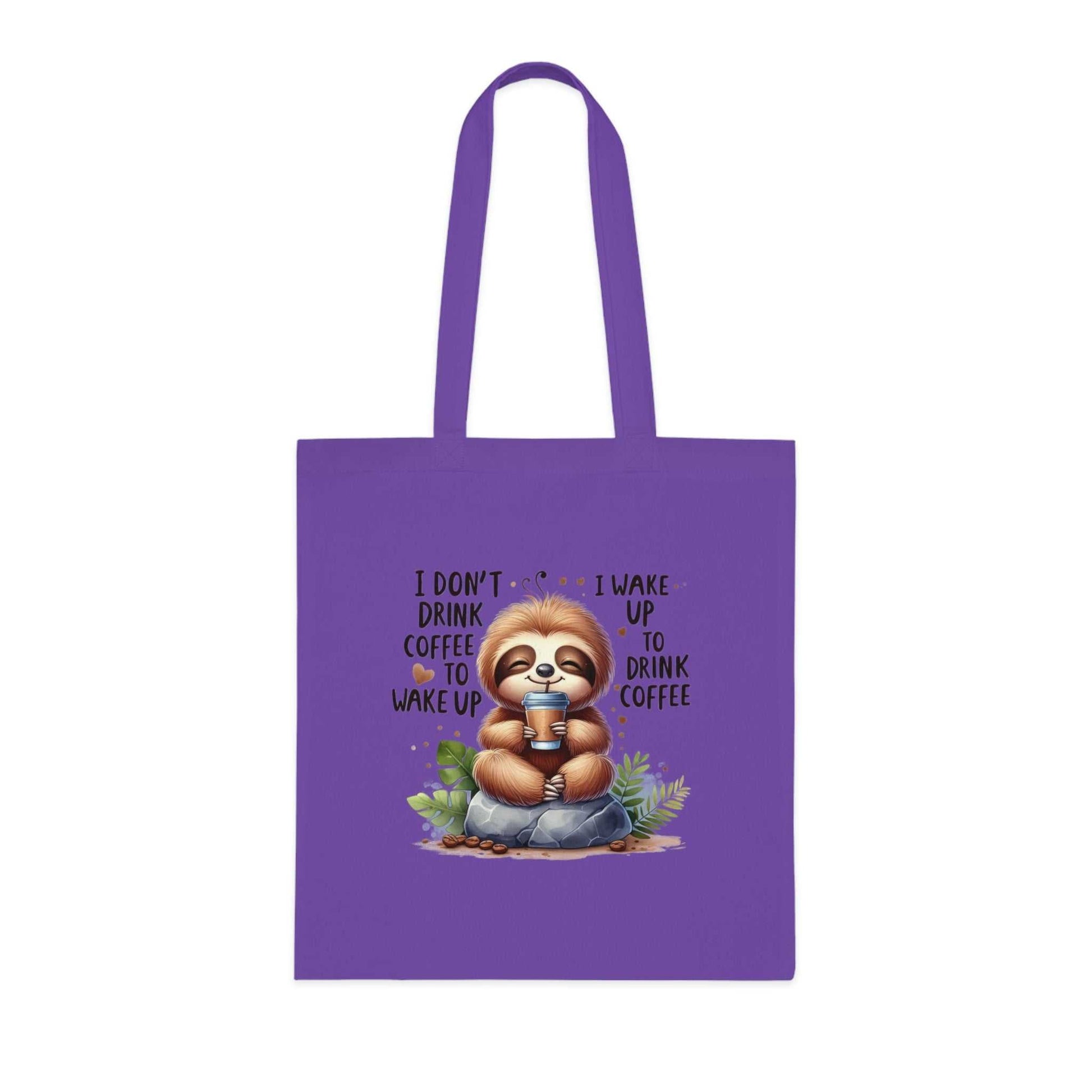 Cotton tote with cute sloth design, vibrant colors, 100% cotton fabric, durable and lightweight, perfect for sloth lovers.