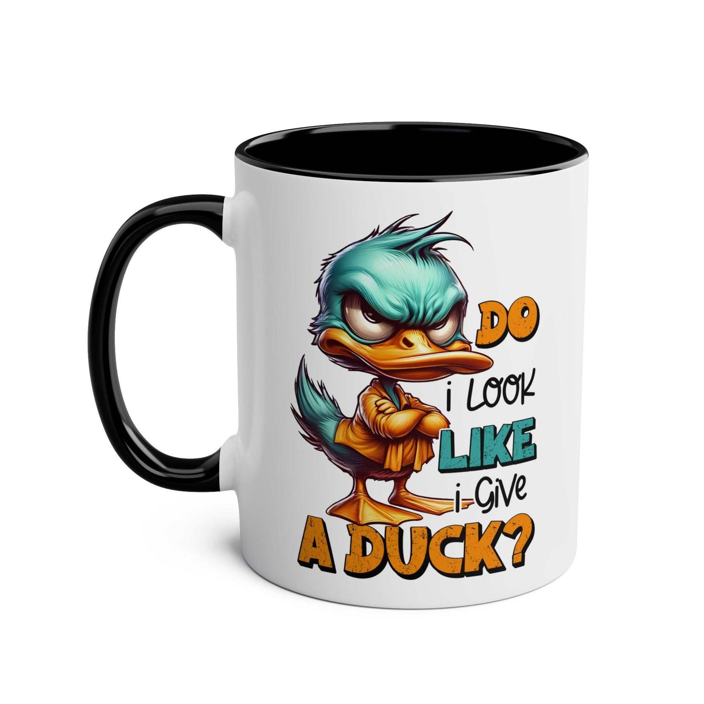 Quirky Give A Duck Coffee Mug with playful duck design and glossy finish.