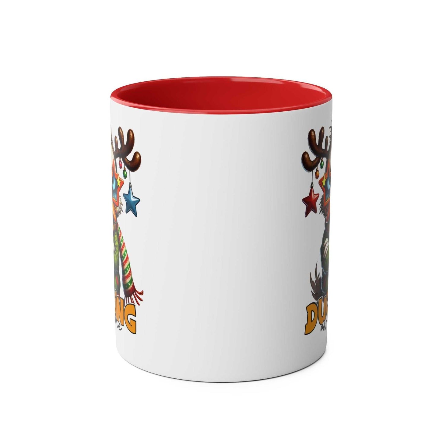 Sarky Christmas Mug with duck design, glossy 11oz ceramic, available in 7 colors, microwave and dishwasher safe.