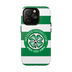 Celtic MagSafe iPhone Case with green and white stripes and Celtic Football Club crest, dual layer protection and MagSafe compatible