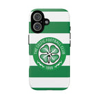 Celtic MagSafe iPhone Case with green and white stripes, club crest, and dual-layer protection for wireless charging and drop safety