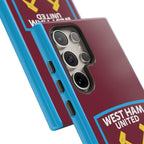 West Ham United magnetic Samsung phone case with claret and blue colors and shock-absorbing dual-layer protection