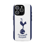Tottenham FC MagSafe iPhone case with navy and white colors, dual-layer protection, and wireless charging compatibility.