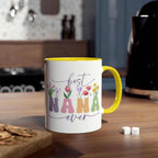 Best Nana Ever Mother's Day gift mug with floral design, yellow handle, glossy finish, 11oz ceramic, microwave and dishwasher safe.