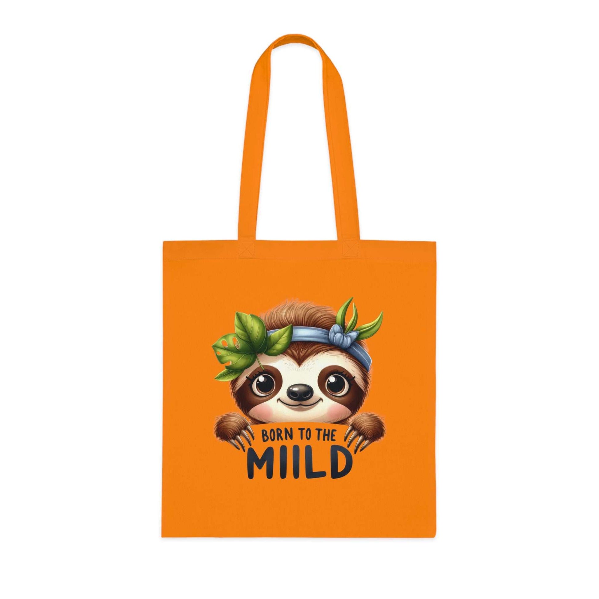 Cotton sloth tote bag with cute design and vibrant colors for style and versatility.