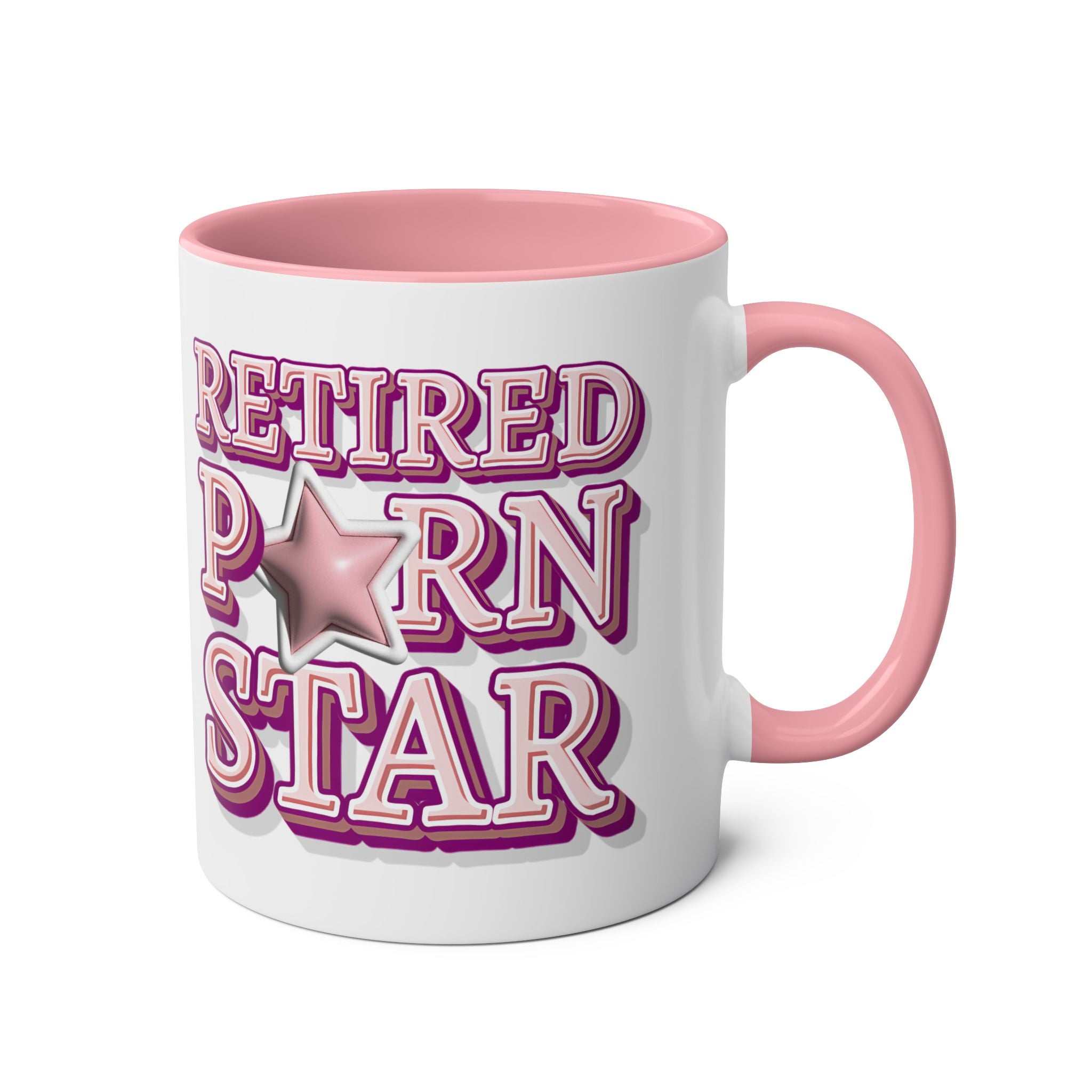 Retired Porn Star Mug with funny bold design, vibrant colors, and glossy finish for a cheeky gift