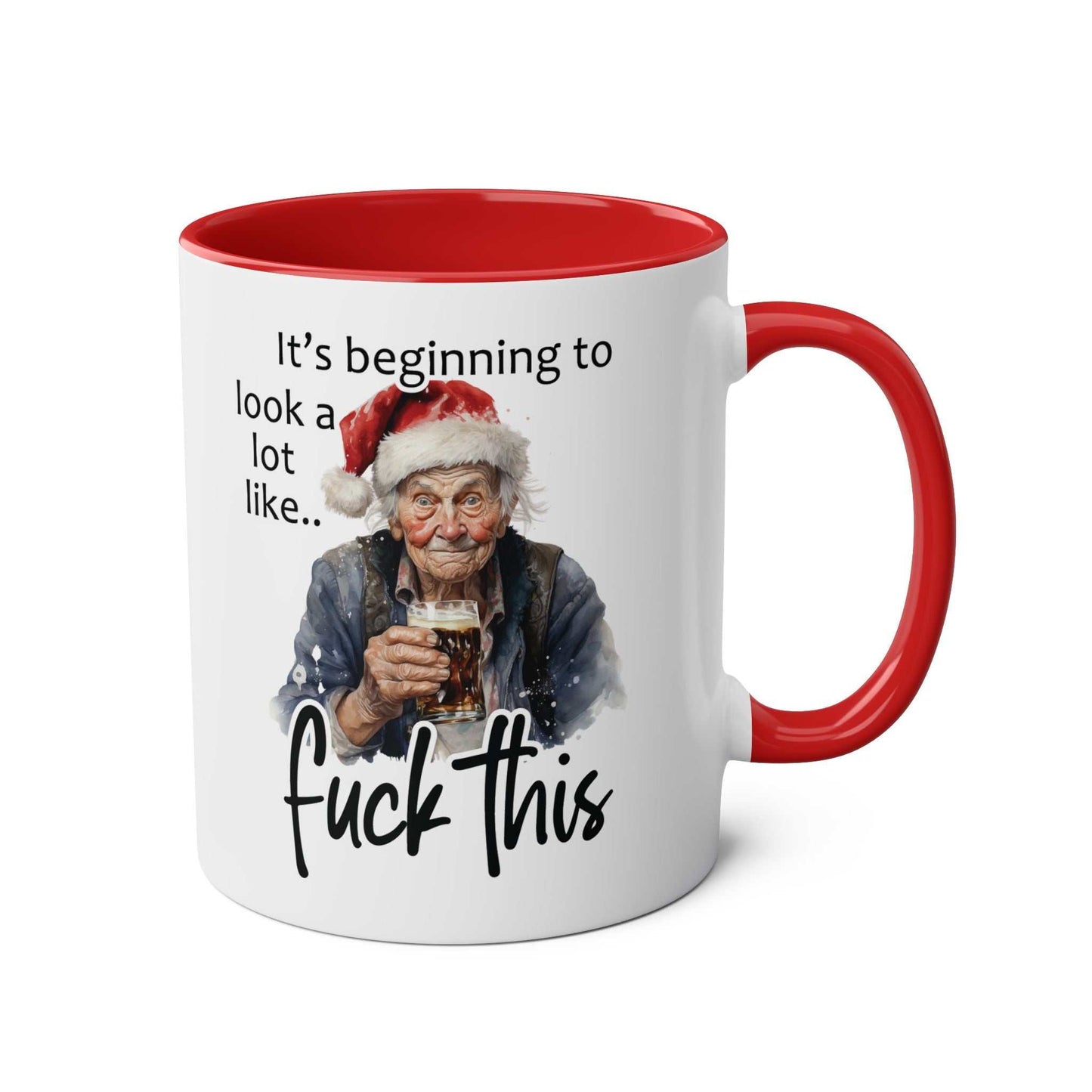 Sweary Granny Christmas Mug with cheeky festive design, red interior, and handle.