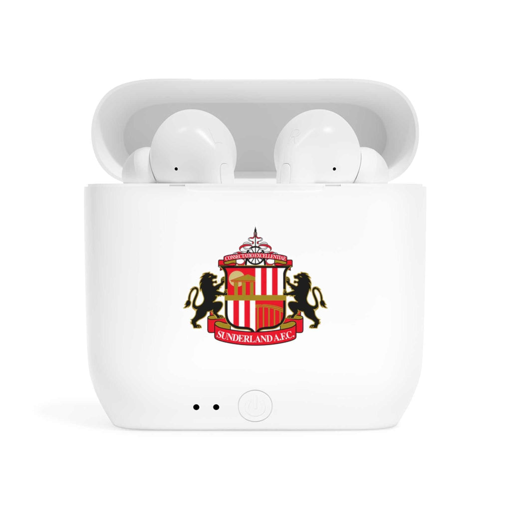 Sunderland Fc wireless earbuds with charging case and fan-inspired club crest design