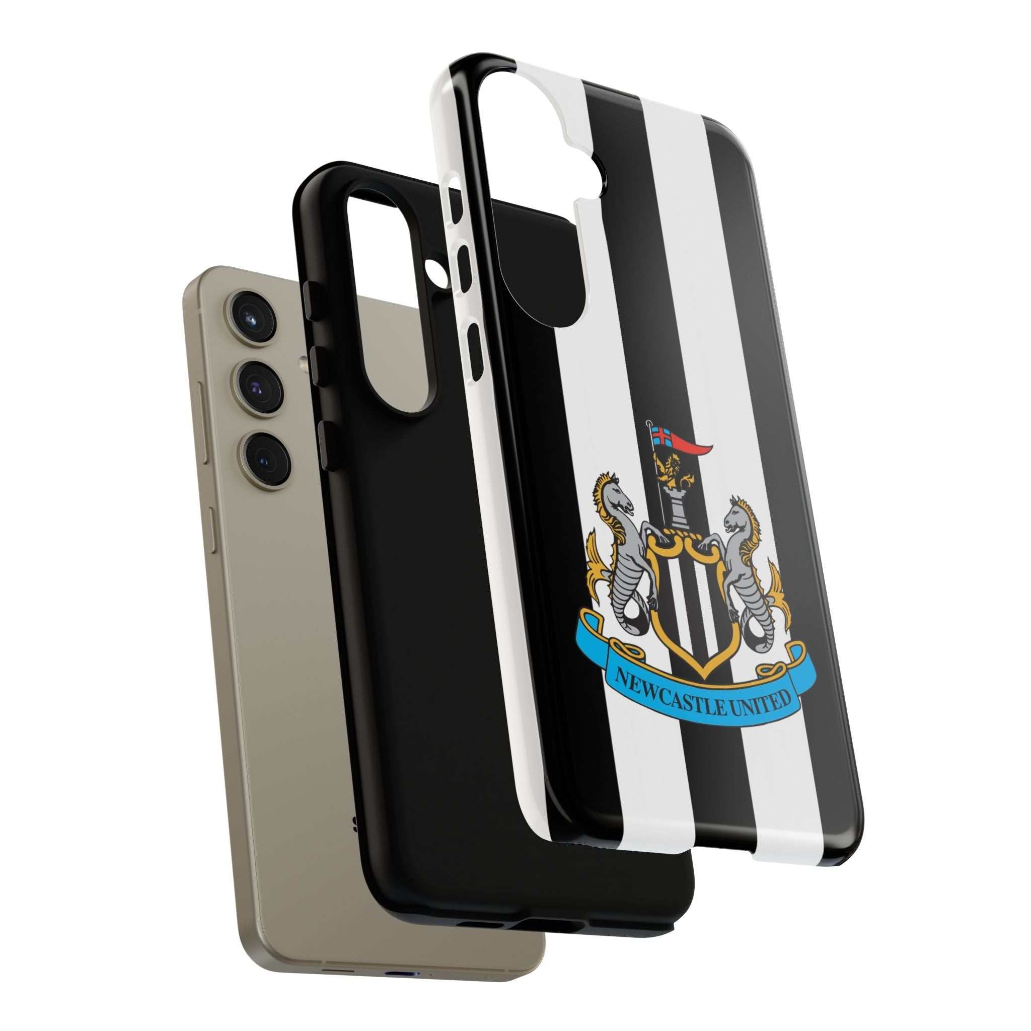 Newcastle United Samsung phone case with black and white colors and magnetic wireless charging support